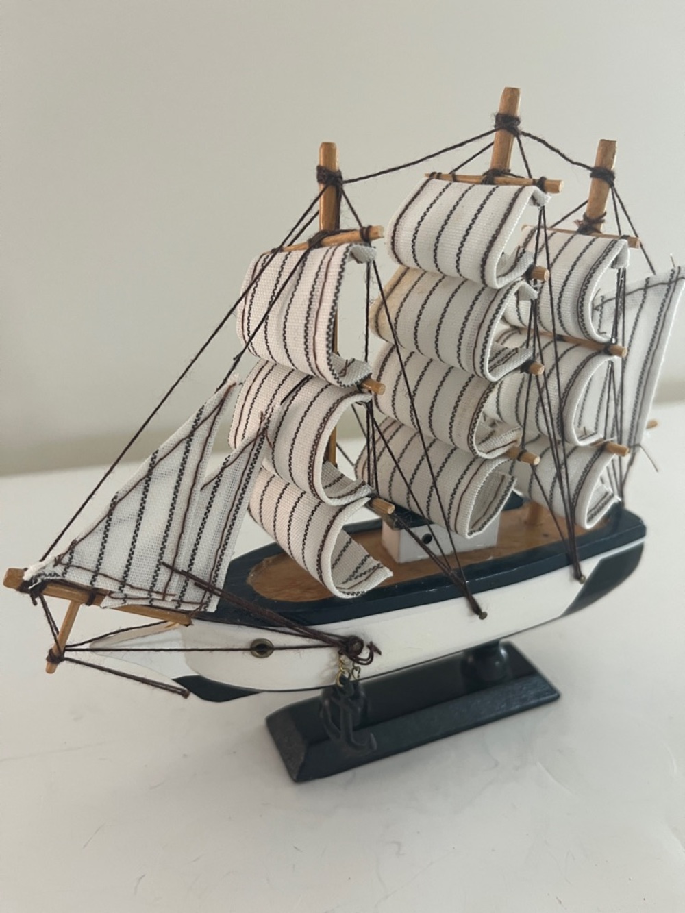 Handcrafted White and Black Sailboat Model Decorative Coastal  6 in tall